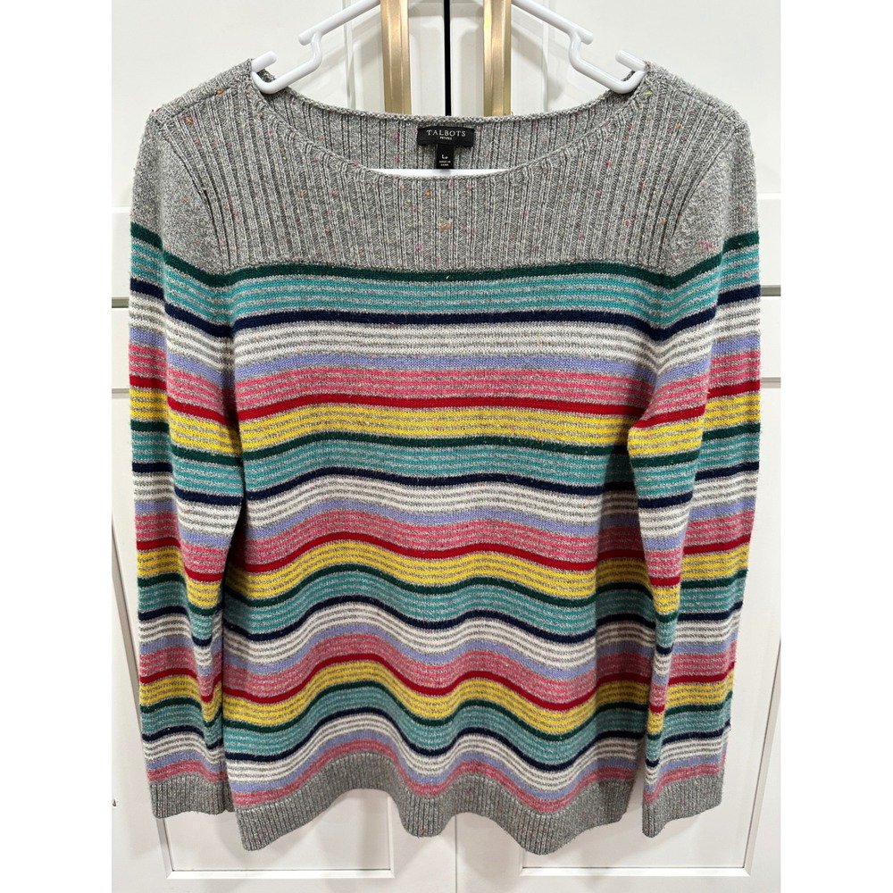Talbots Striped‎ Sweater Colorful Knit Crew Neck Pullover Casual Top LP